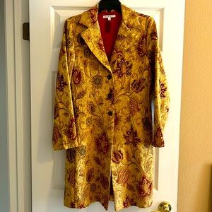 - CABI Guinevere Golden Brocade Fall Floral Tapestry Coat